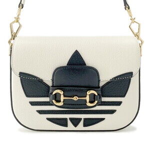 Gucci Shoulder Bag Horsebit Adidas Collaboration Leather White Black